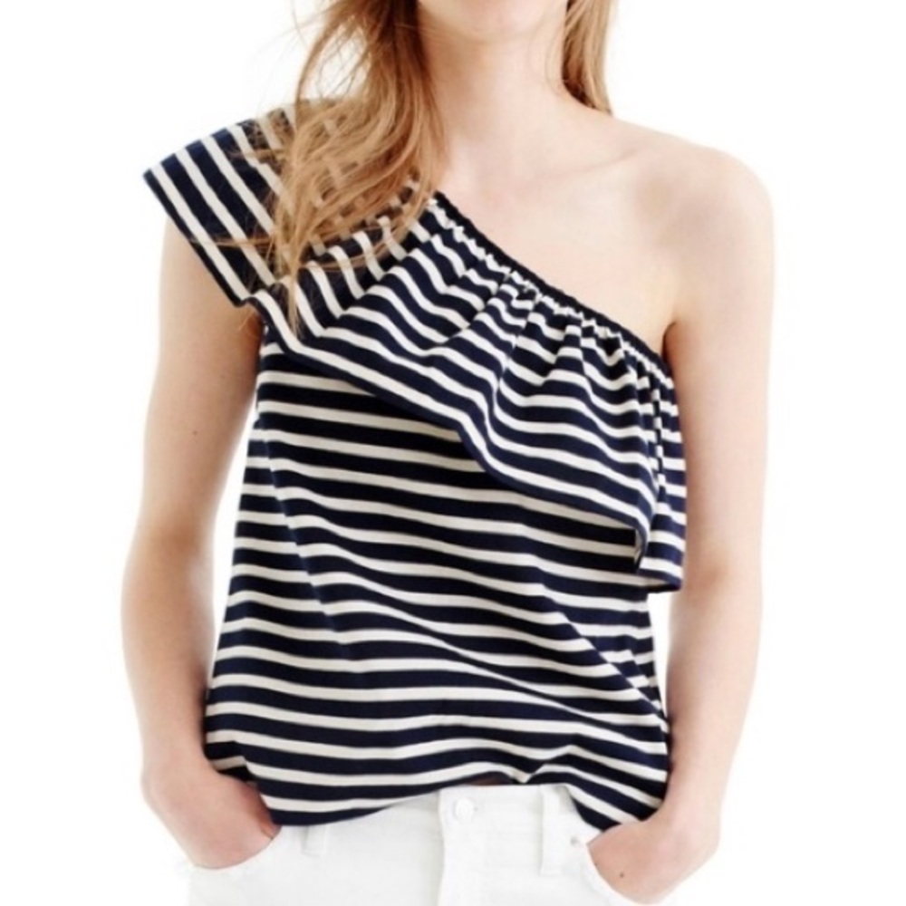 J.Crew One-Shoulder Striped Ruffle Top (NWT)